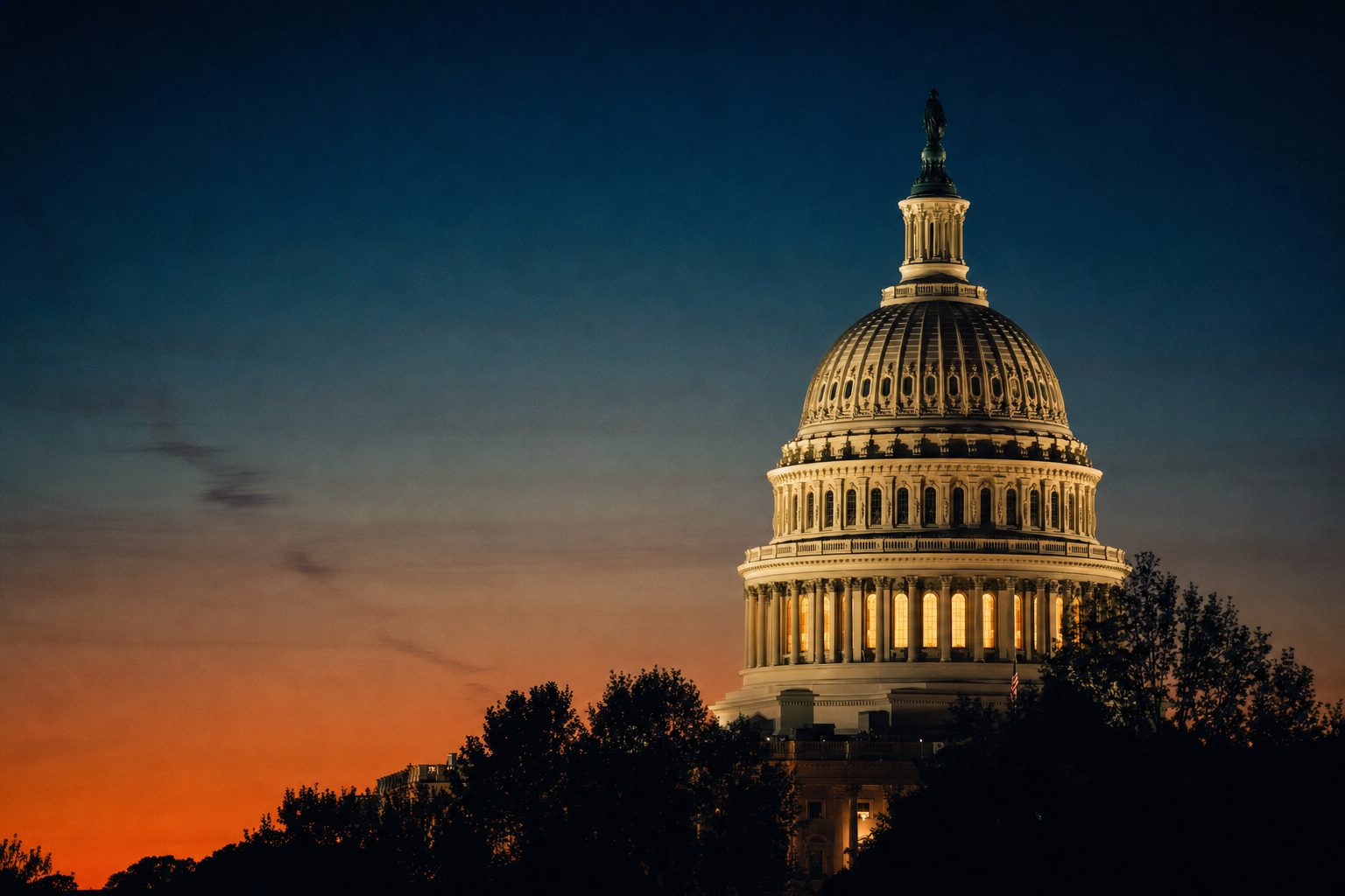 US Capitol dome at dusk
